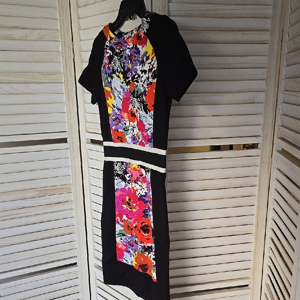 BCBG Black Sheath Midi Dress with Short Raglan Sleeves for Work